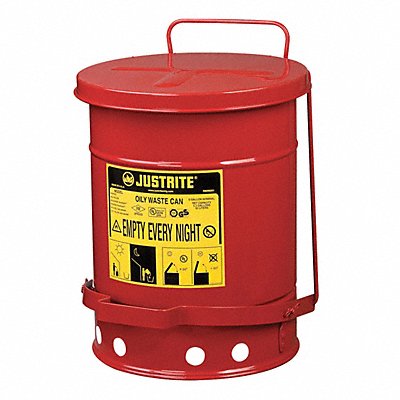JUSTRITE 9100 F8383 Oily Waste Can 6 gal Steel Red