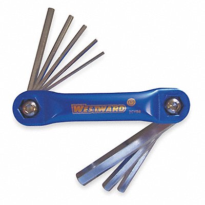 WESTWARD 2CYB8 Hex Key Set Folded 2 in to 3 in