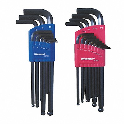 WESTWARD 2CYC7 Hex Key Set L 2 3/4 in to 6 27/32 in