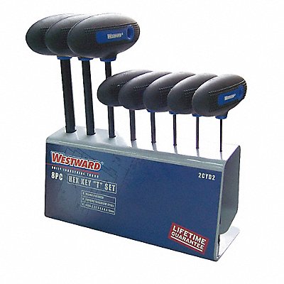 WESTWARD 2CYD2 Hex Key Set T 3 1/8 in to 5 11/32 in