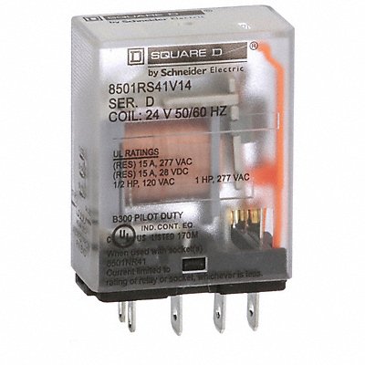 SCHNEIDER 8501RS41V14 H8078 General Purpose Relay 24VAC 15A 5Pins