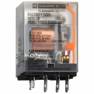 SCHNEIDER 8501RS41V20 H8078 General Purpose Relay 120VAC 15A 5Pins