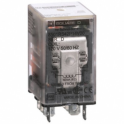 SCHNEIDER 8501RS42P14V20 General Purpose Relay 120VAC 15A 8Pins