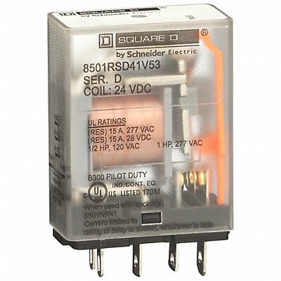 SCHNEIDER 8501RSD41V53 H8078 General Purpose Relay 24VDC 15A 5Pins