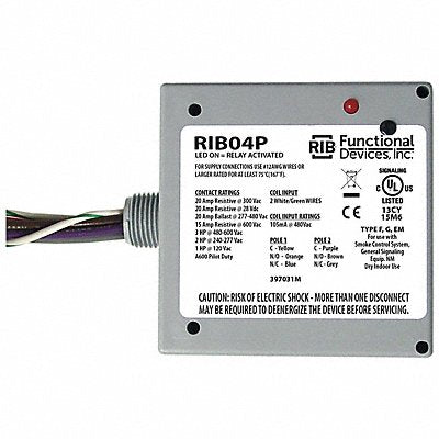 RIB RIB04P EnclosedPre-Wired Relay 480VAC DPDT 20A