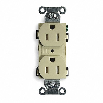 HUBBELL BR15ITR Recept Ivory 15 A 2P3W Back Side 1PK