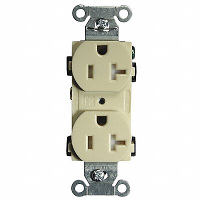 HUBBELL BR20ITR Recept Ivory 20 A 2P3W Back Side 1PK