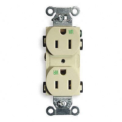 HUBBELL BR15IWR Recept Ivory 15 A 2P3W Back Side 1PK