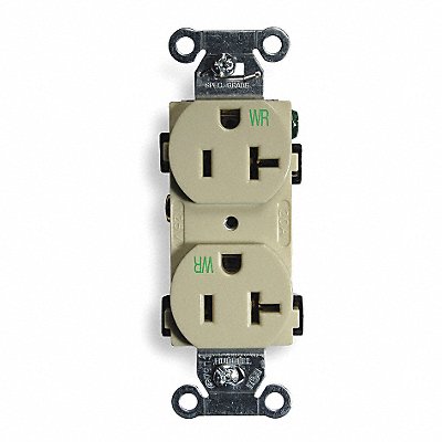 HUBBELL BR20IWR Recept Ivory 20 A 2P3W Back Side 1PK