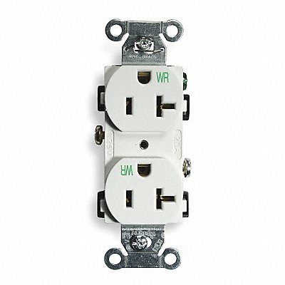 HUBBELL BR20WHIWR Recept White 20 A 2P3W Back Side 1PK
