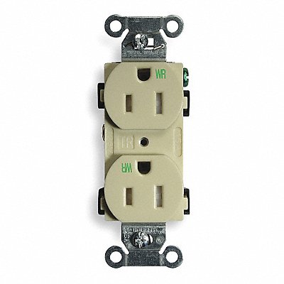 HUBBELL BR15IWRTR Recept Ivory 15 A 2P3W Back Side 1PK