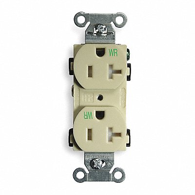 HUBBELL BR20IWRTR Recept Ivory 20 A 2P3W Back Side 1PK