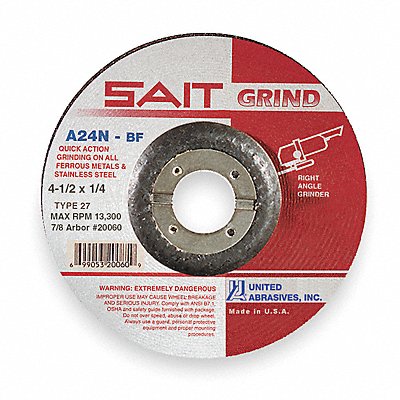 UNITED ABRASIVES-SAIT 20060 Depressed Grinding Wheel 7/8 CN Unthreaded Hole