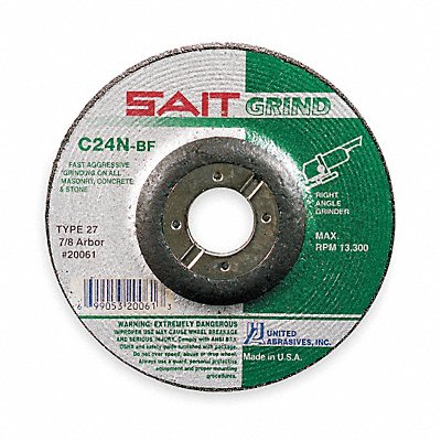 UNITED ABRASIVES-SAIT 20061 Depressed Grinding Wheel 7/8 CN Unthreaded Hole