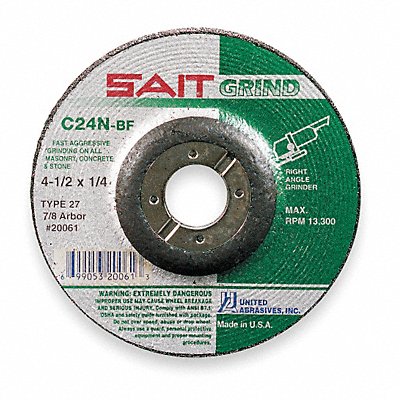 UNITED ABRASIVES-SAIT 20082 Depressed Grinding Wheel 7/8 CN Unthreaded Hole