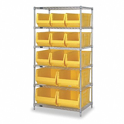QUANTUM STORAGE SYSTEMS WR6973974YL D5606 Bin Shelving 30inx74inx36in Yellow