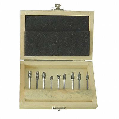 WESTWARD 2LYR4 Carbide Burr Set Dbl Cut 1/8 9pcs