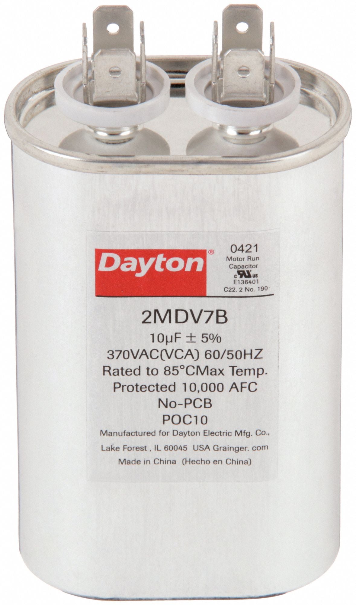 DAYTON 2MDV7 Motor Run Capacitor 10 MFD 3 5/8  H