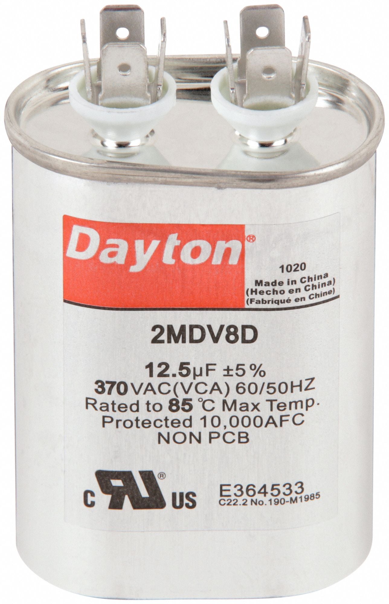 DAYTON 2MDV8 Motor Run Capacitor 12.5 MFD 3 5/16  H