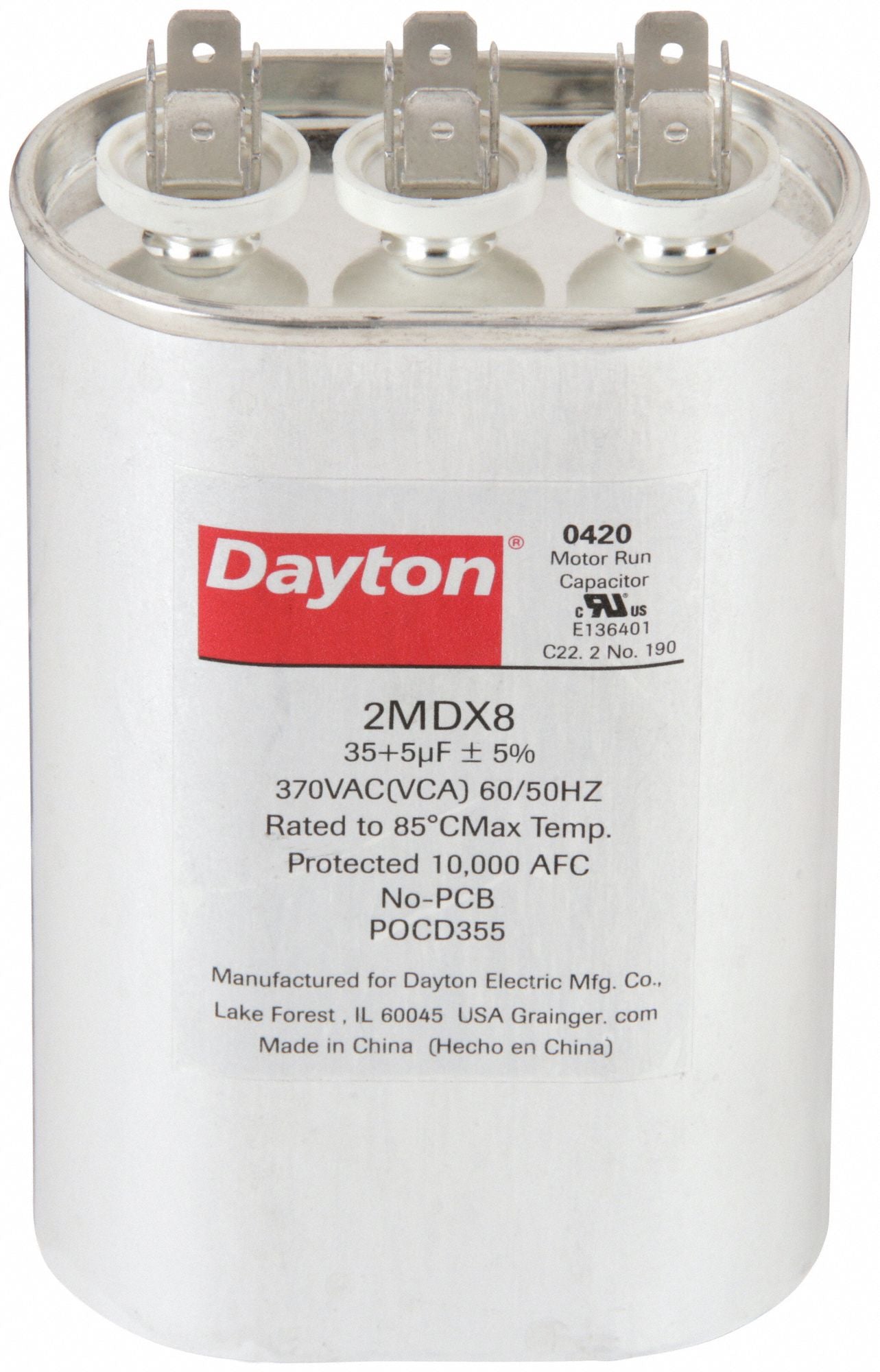 DAYTON 2MDX8 Dual Run Capacitor 35/5 MFD 4 3/4 H