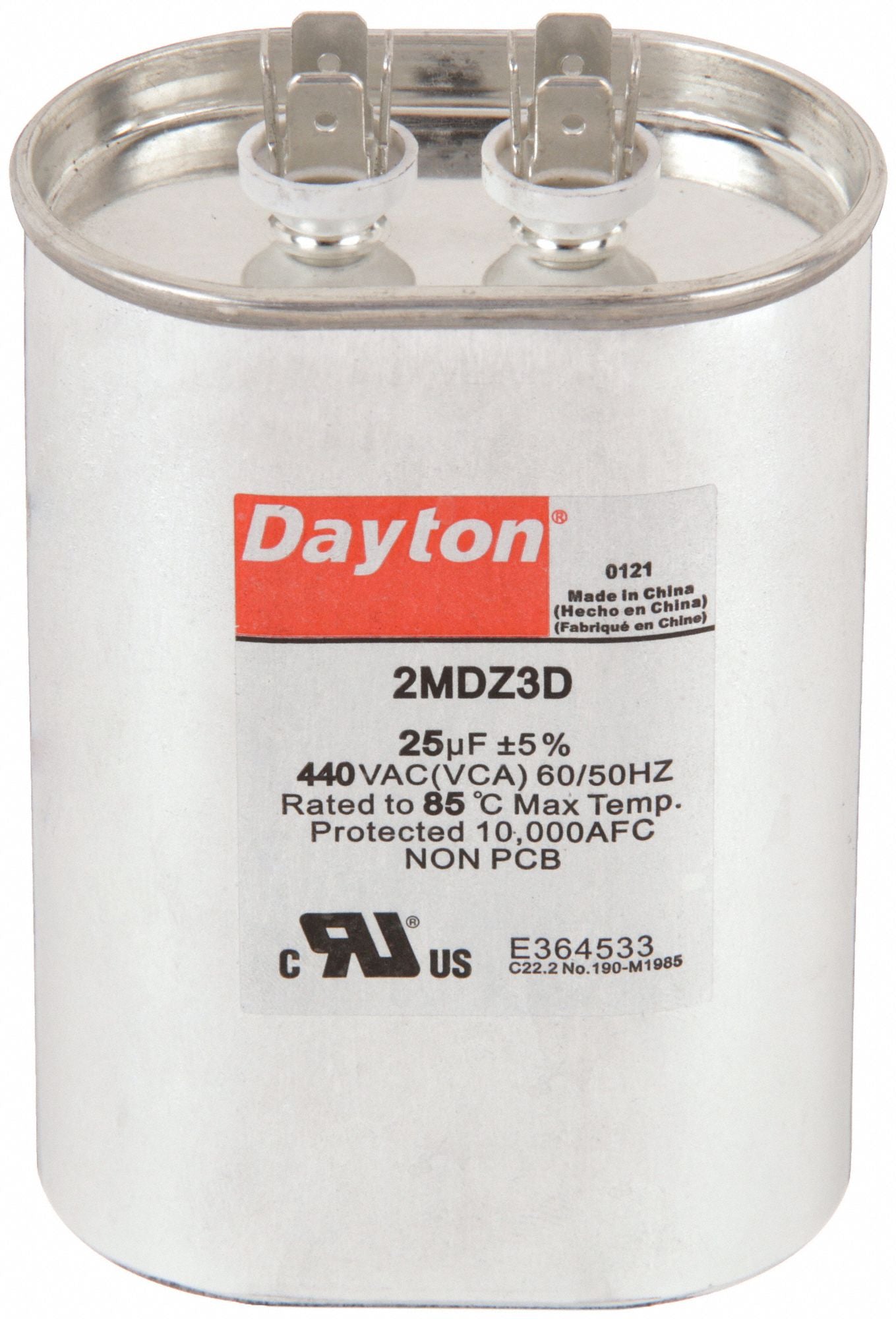 DAYTON 2MDZ3 Motor Run Capacitor 25 MFD 4 1/2  H