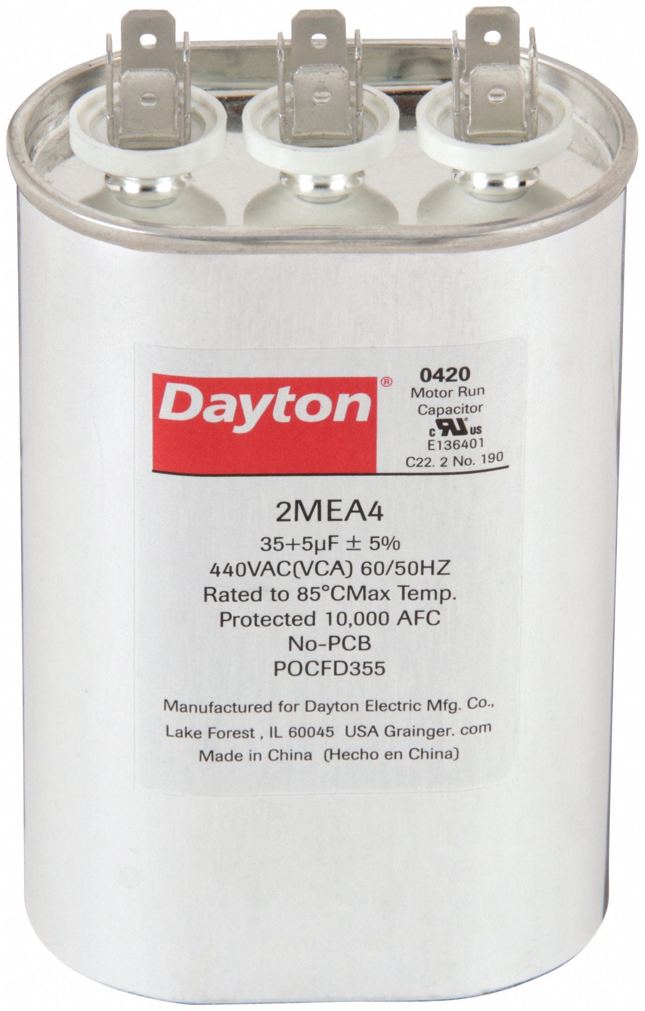 DAYTON 2MEA4 Dual Run Capacitor 35/5 MFD 4 5/8 H