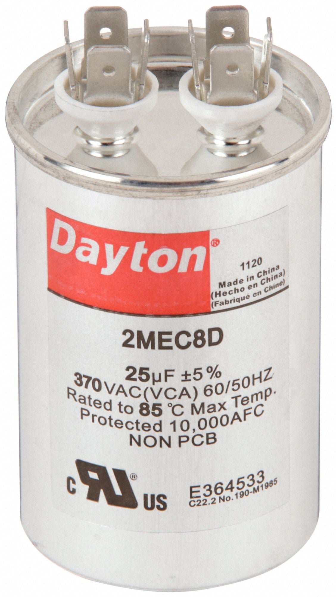 DAYTON 2MEC8 Motor Run Capacitor 25 MFD 3 5/16  H