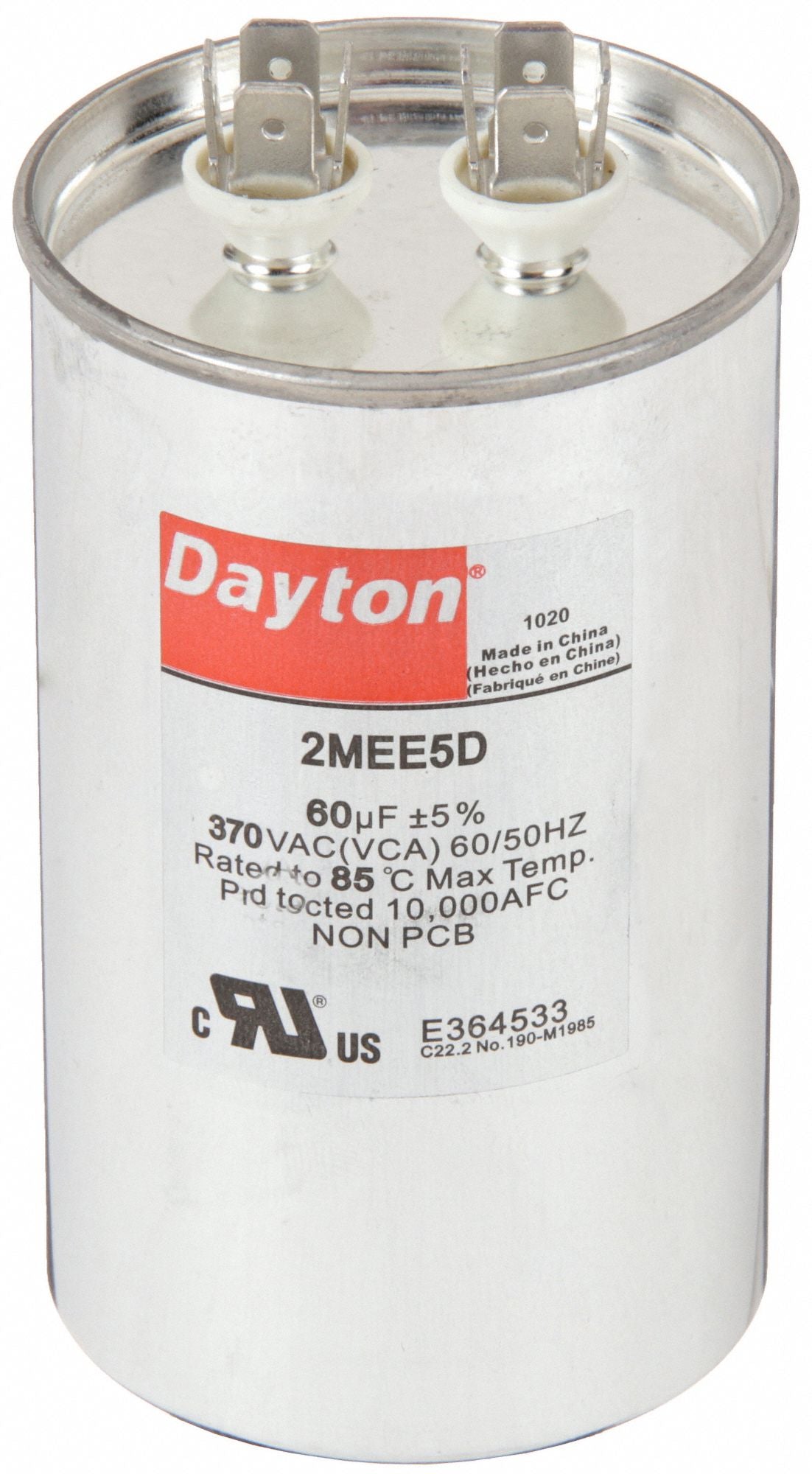 DAYTON 2MEE5 Motor Run Capacitor 60 MFD 4 7/16  H