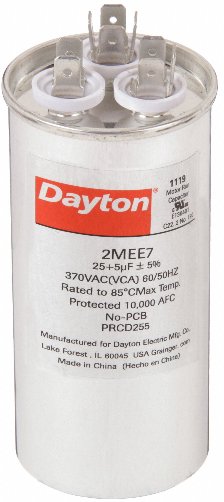DAYTON 2MEE7 Dual Run Capacitor 25/5 MFD 4 5/8 H