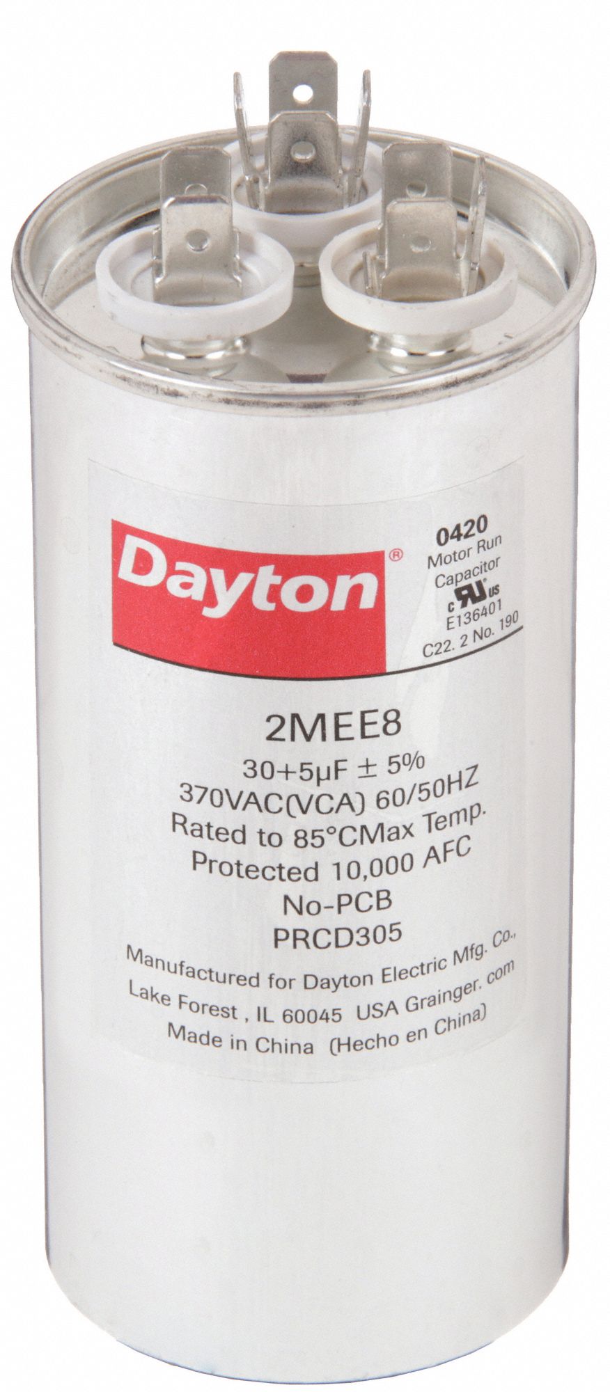 DAYTON 2MEE8 Dual Run Capacitor 30/5 MFD 4 5/8 H