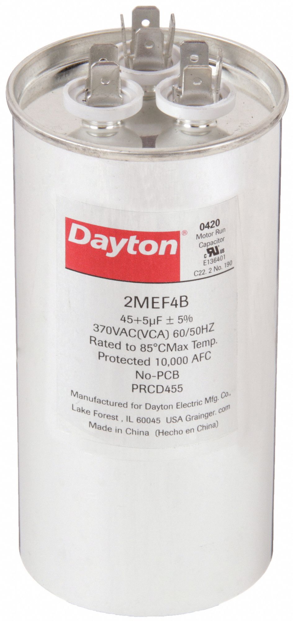 DAYTON 2MEF4 Dual Run Capacitor 45/5 MFD 5 1/4 H