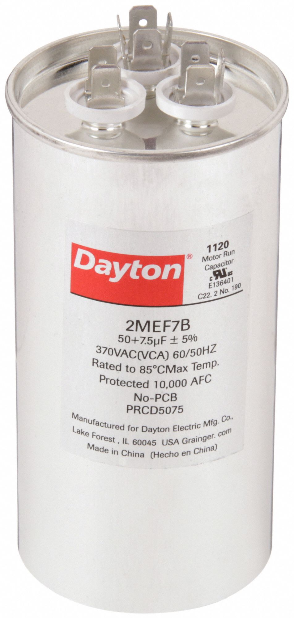 DAYTON 2MEF7 Dual Run Capacitor 50/7.5 MFD 5 1/4 H