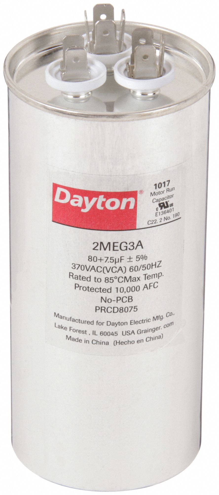 DAYTON 2MEG3 Dual Run Capacitor 80/7.5 MFD 5 5/8 H