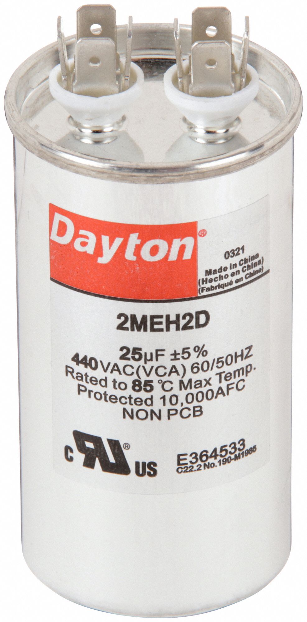 DAYTON 2MEH2 Motor Run Capacitor 25 MFD 4  H