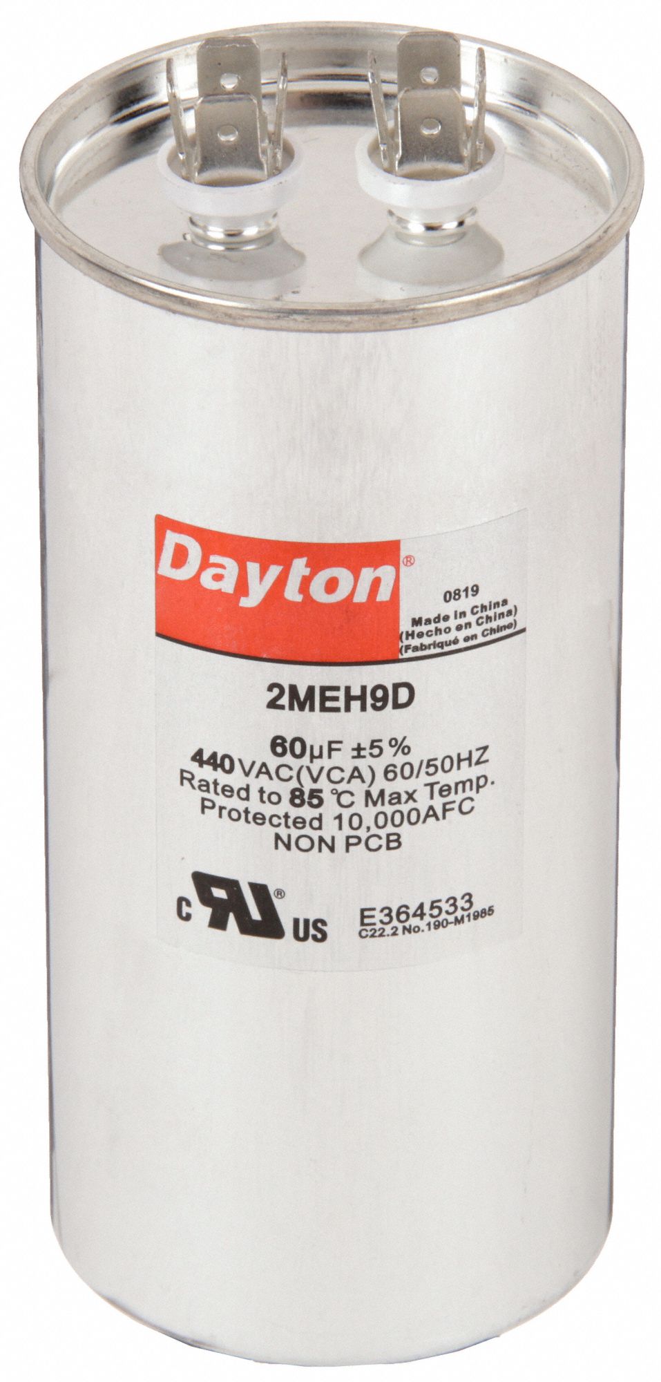 DAYTON 2MEH9 Motor Run Capacitor 60 MFD 5 7/16  H