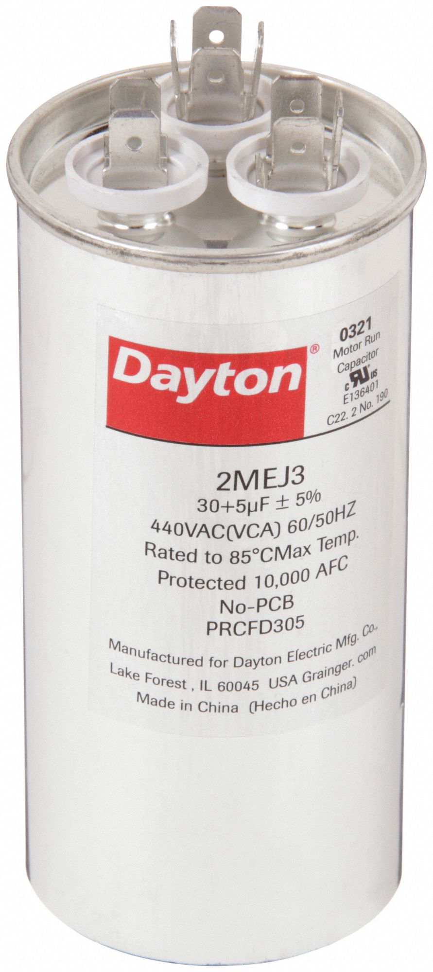 DAYTON 2MEJ3 Dual Run Capacitor 30/5 MFD 4 5/8 H