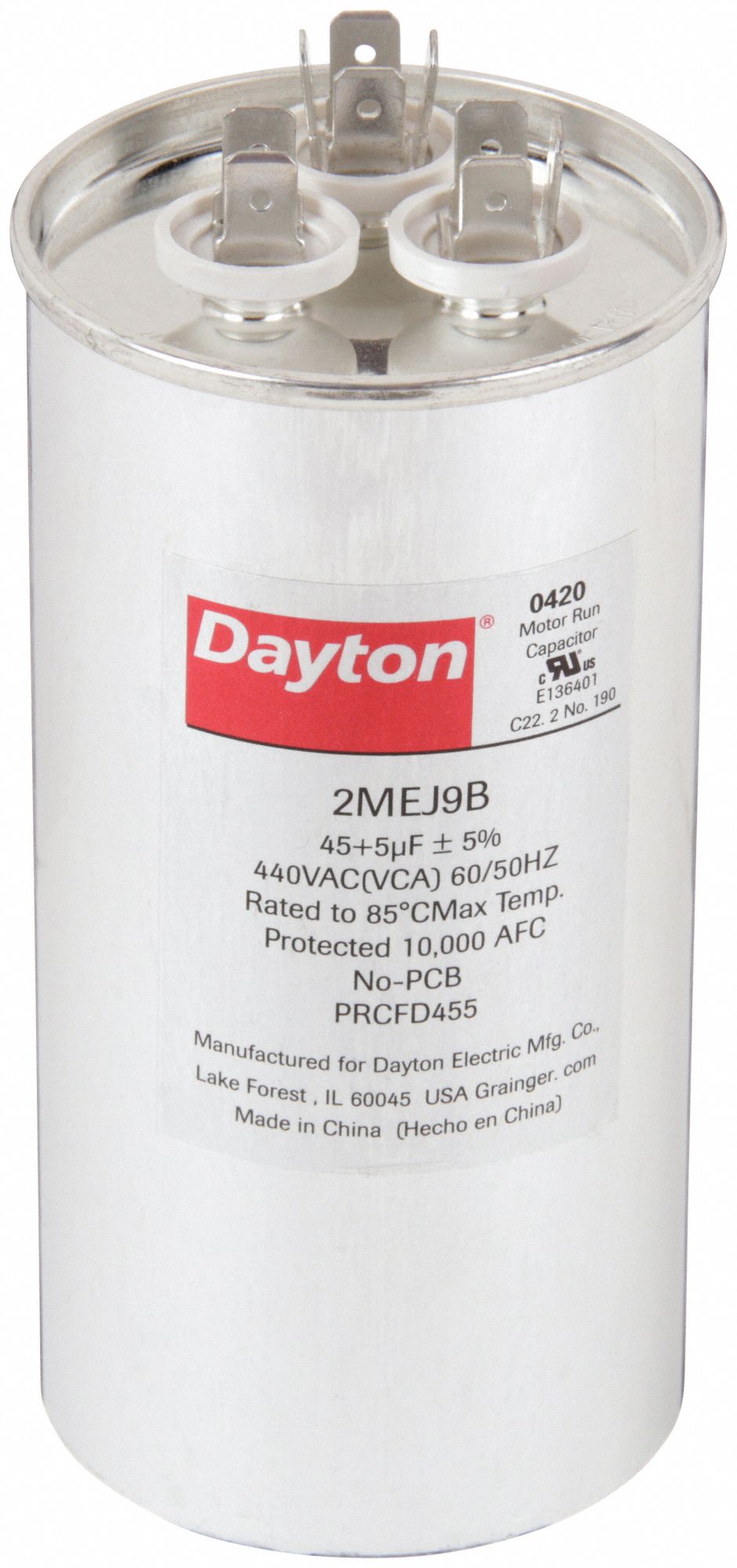 DAYTON 2MEJ9 Dual Run Capacitor 45/5 MFD 5 1/4 H