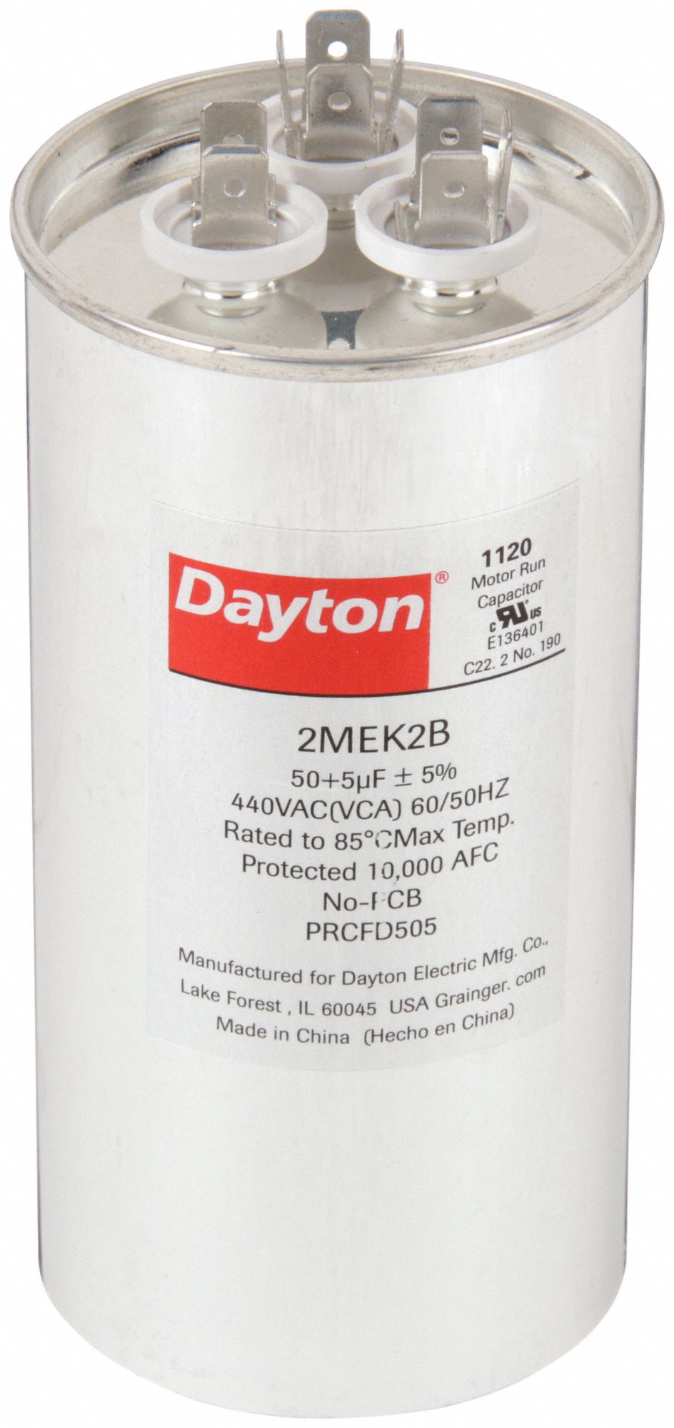 DAYTON 2MEK2 Dual Run Capacitor 50/5 MFD 5 1/4 H