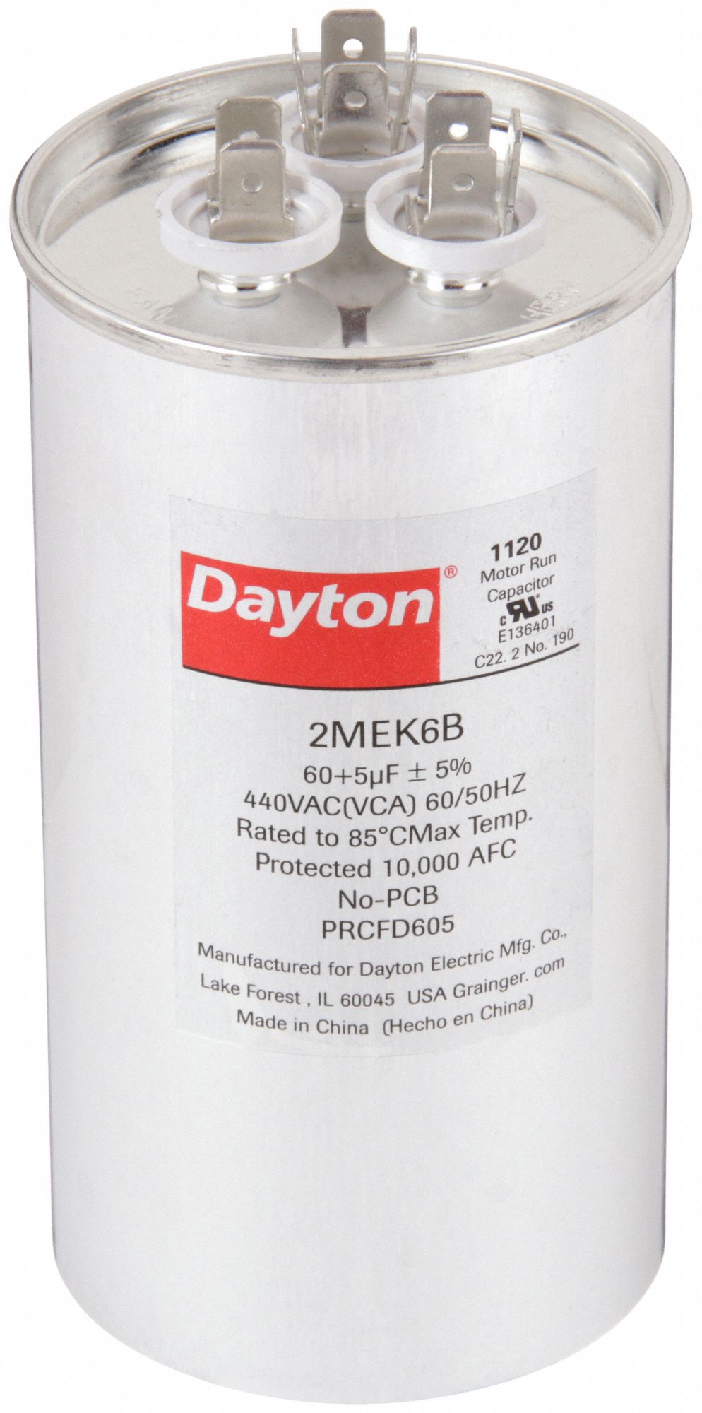 DAYTON 2MEK6 Dual Run Capacitor 60/5 MFD 5 1/4 H
