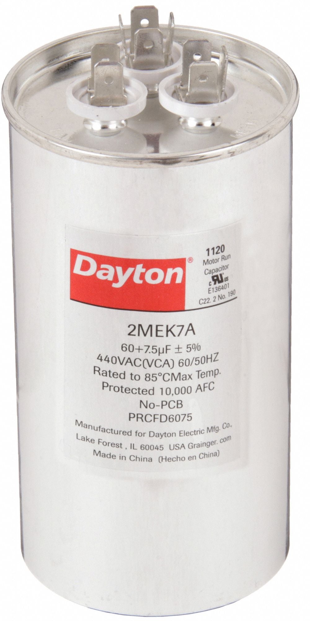 DAYTON 2MEK7 Dual Run Capacitor 60/7.5 MFD 5 1/4 H