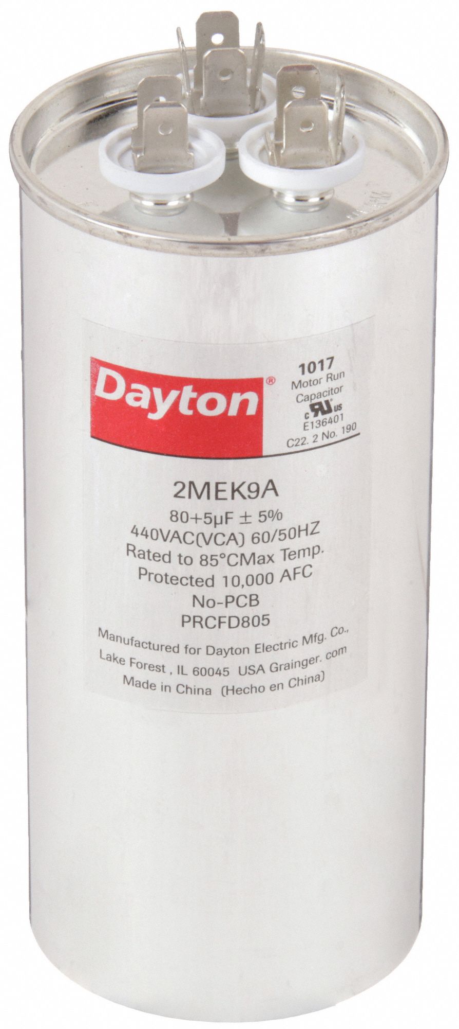 DAYTON 2MEK9 Dual Run Capacitor 80/5 MFD 5 5/8 H