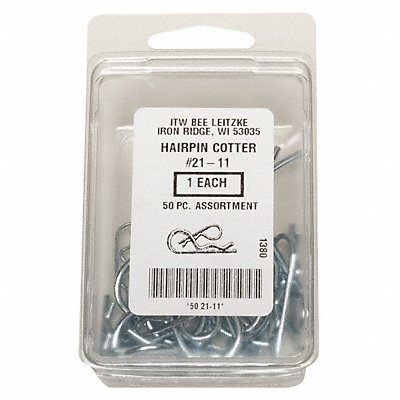GRAINGER WWGDISPBP50 Hairpin Cotter Asst Zinc 50 Pcs 5 Sizes