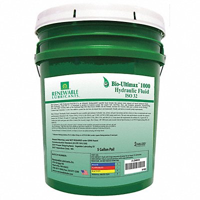 RENEWABLE LUBRICANTS 81004 Hydraulic Oil Bio Ultimax 1000 5 Gal 32