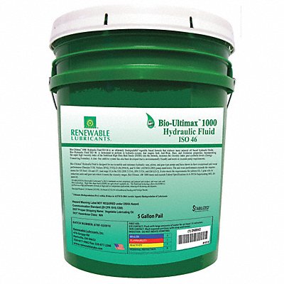 RENEWABLE LUBRICANTS 81014 Hydraulic Oil Bio Ultimax 1000 5 Gal 46