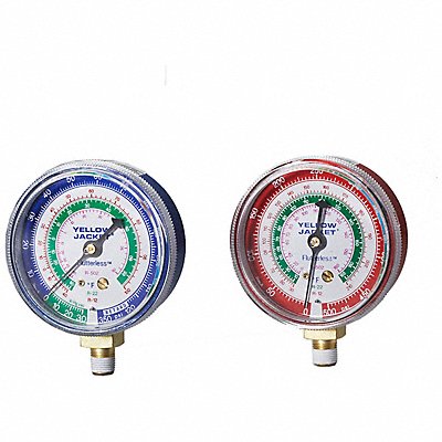 YELLOW JACKET 49002 Gauge 2-1/2 In Dia Low Side Blue 120 psi