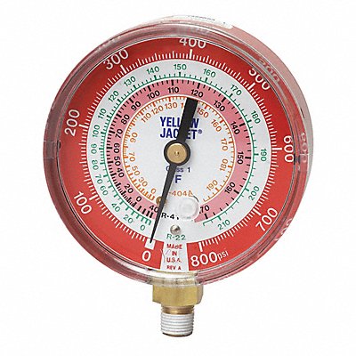 YELLOW JACKET 49137 Gauge 3-1/8 In Dia High Side Red 800 psi