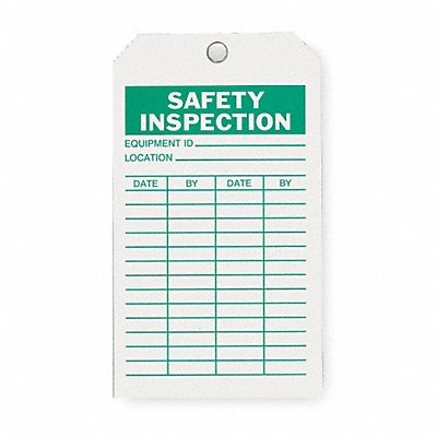 GRAINGER 2RMU4 Saf Inspection Tag 7 x 4 In Grn/Wht PK10