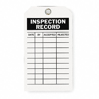 GRAINGER 2RMU7 Inspection Tag 7 x 4 In Bk/Wht Met PK10