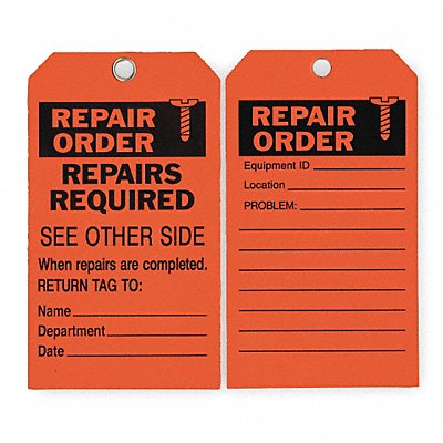 GRAINGER 2RMU8 Rpr Ord Tag 7 x 4 In Bk/R ISO 9001 PK10