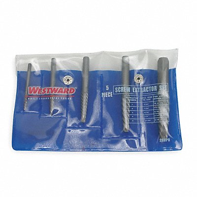 WESTWARD 2RUP8 Screw Extractor Set 5pc HCS Pouch